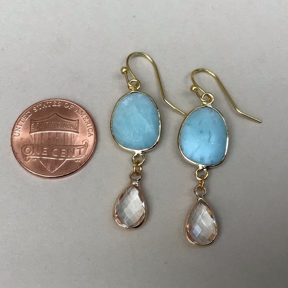 New Sundance charm blue Larimar clear quartz gold plated Earrings - Picture 5 of 7